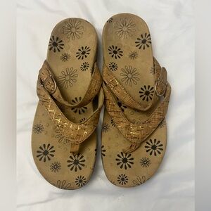 Vionic Rosemary Sandals Cork Strappy Comfort Shoes Orthaheel Slip On Tan Sz 9